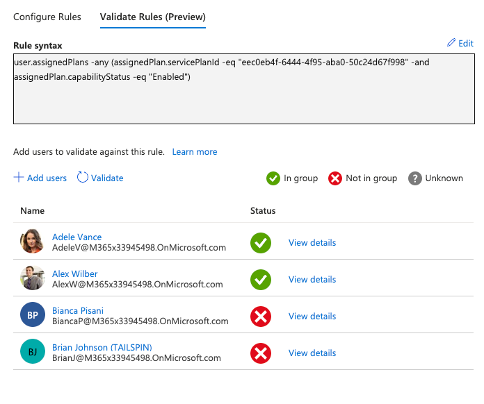 Microsoft 365 Dynamic Group Validate Rules UI