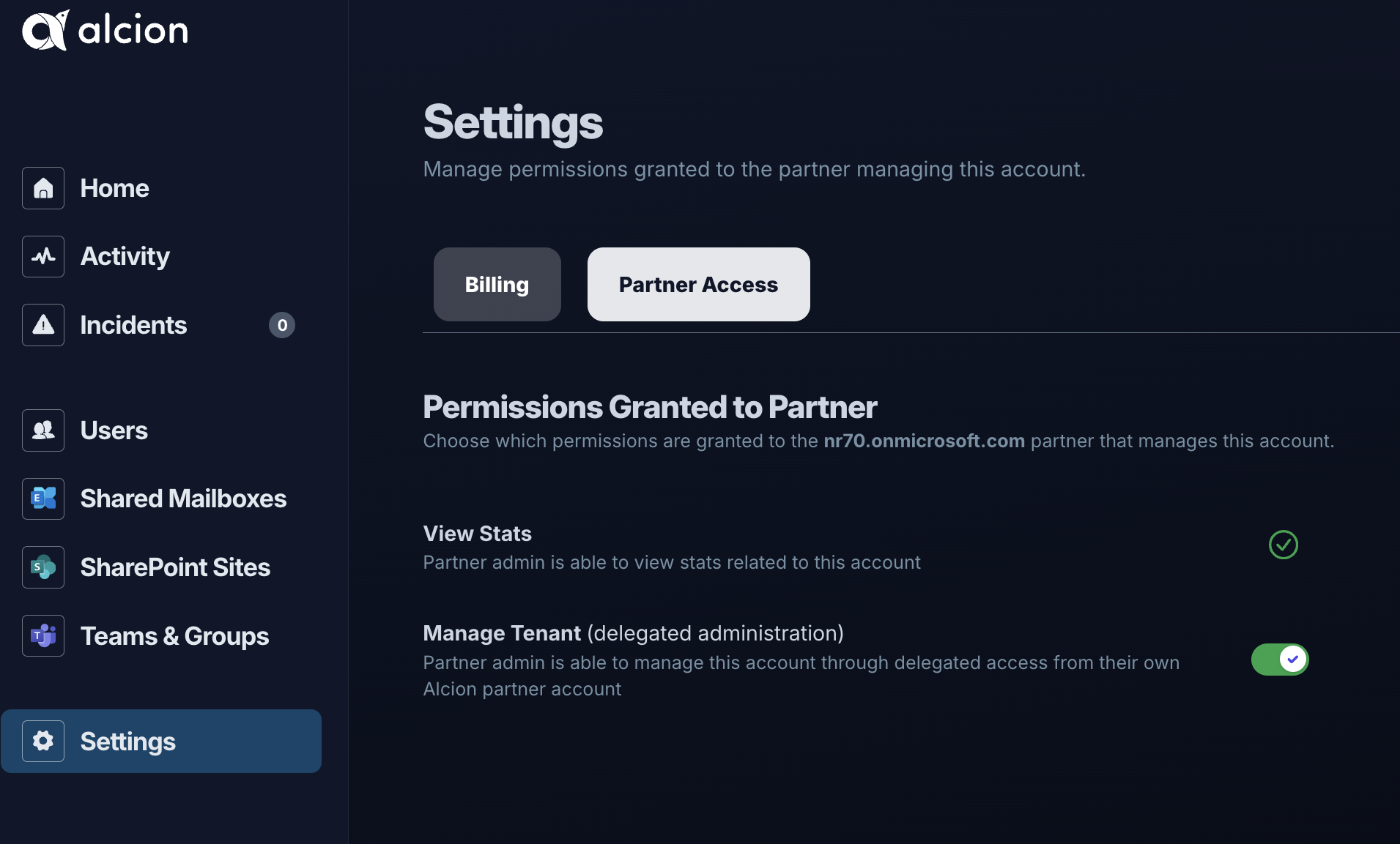 Partner delegated permissions management