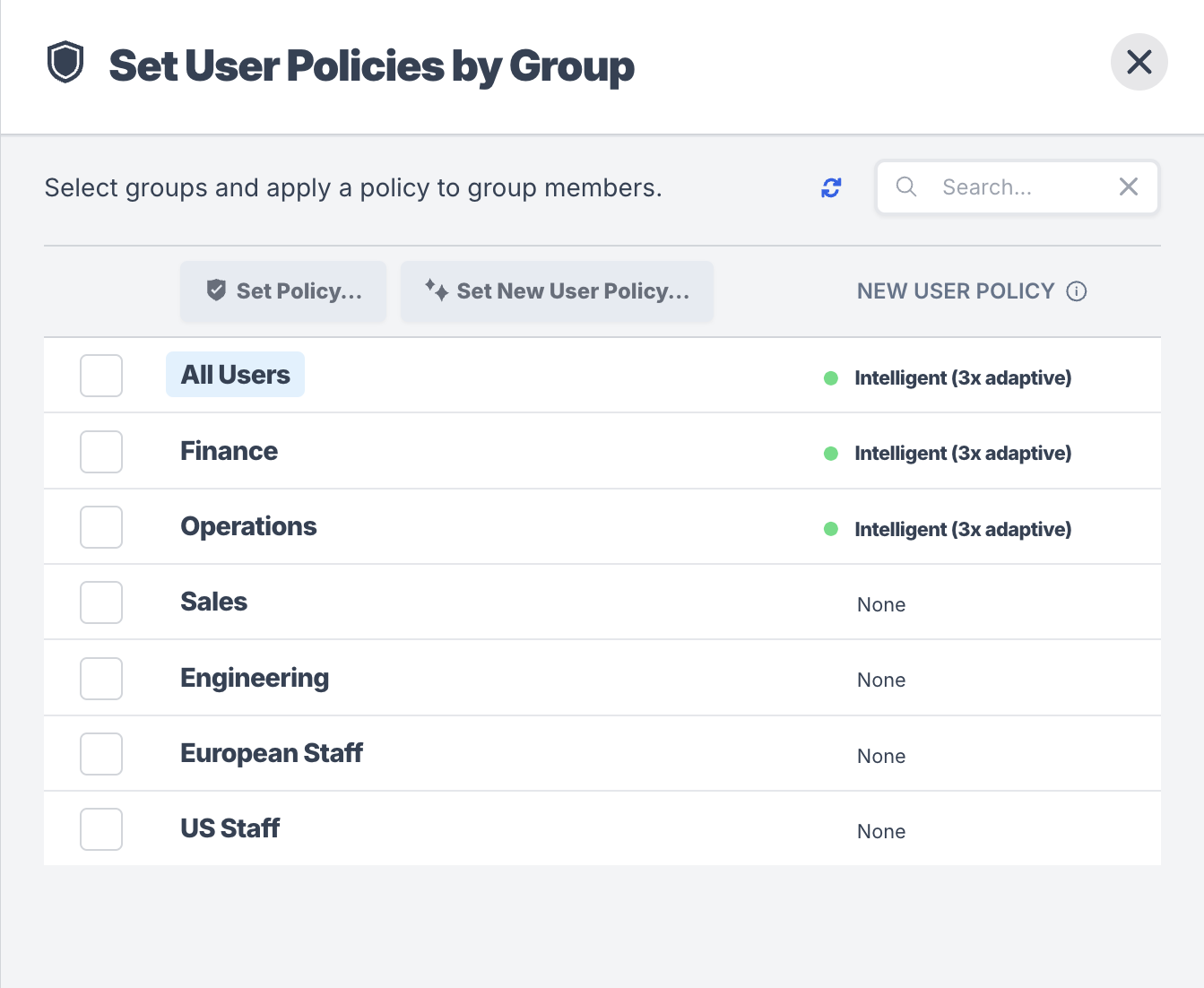 Group-based policy management - new user default policy