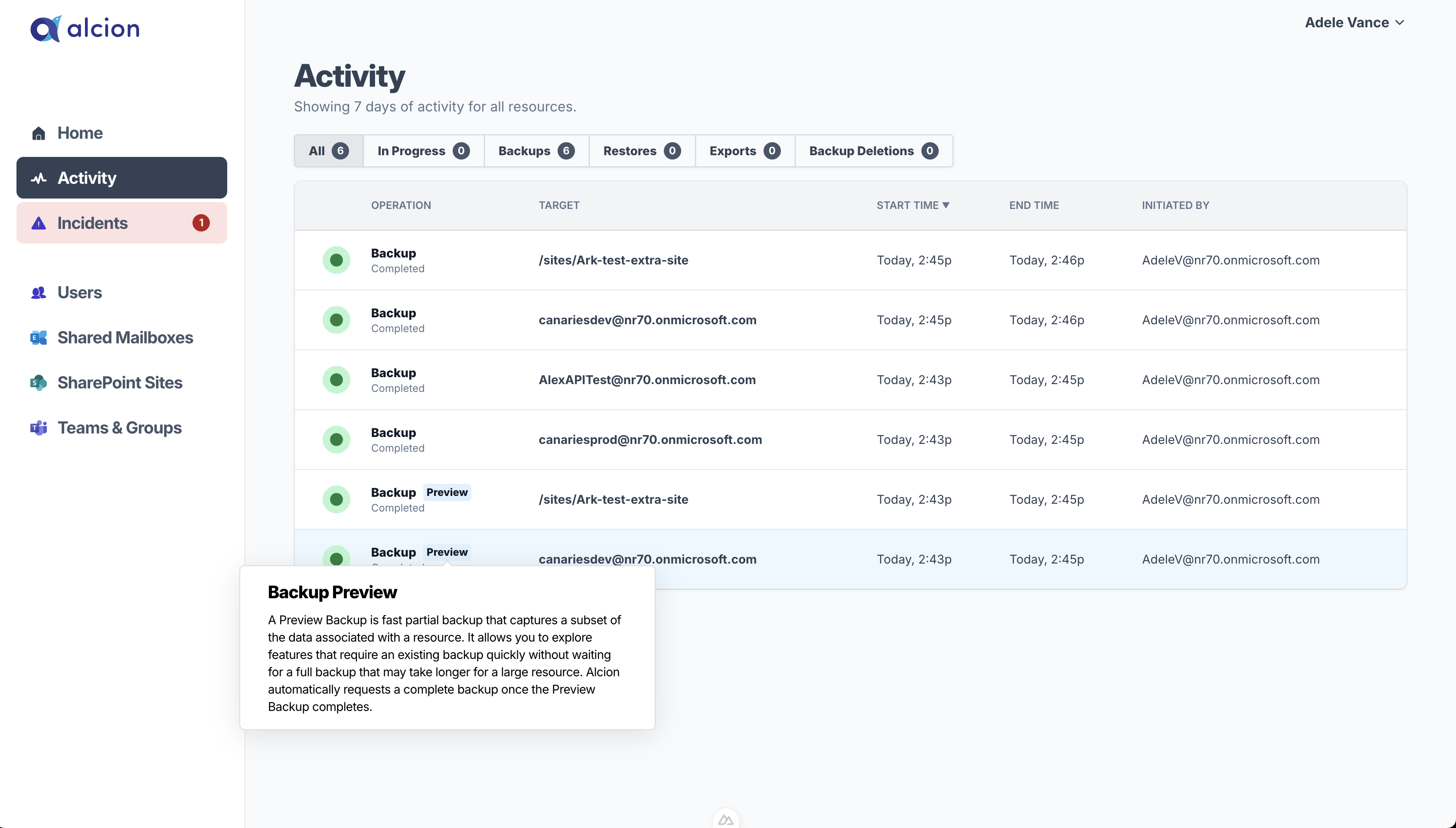 Preview backup details